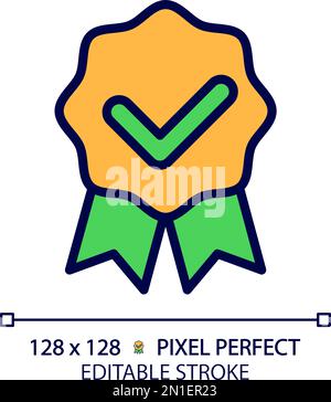 Award badge with check mark pixel perfect RGB color icon Stock Vector
