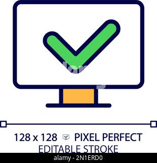 Computer with check mark pixel perfect RGB color icon Stock Vector