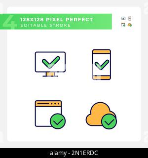 Checkmarks in digital technologies pixel perfect RGB color icons set Stock Vector