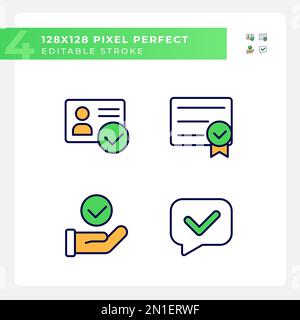 Checkmarks in paper approvement pixel perfect RGB color icons set Stock Vector