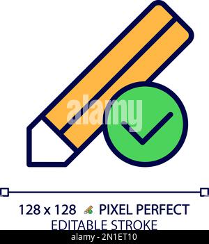 Pencil with check mark pixel perfect RGB color icon Stock Vector