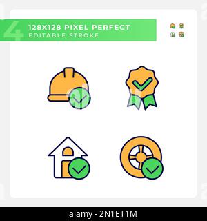 Achievements pixel perfect RGB color icons set Stock Vector