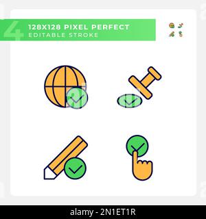 Checkmarks for data approvement pixel perfect RGB color icons set Stock Vector