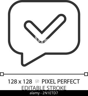 Speech bubble with tick pixel perfect linear icon Stock Vector