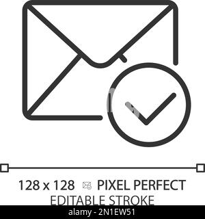 Envelope with checkmark pixel perfect linear icon Stock Vector