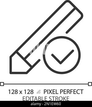 Pencil with check mark pixel perfect linear icon Stock Vector