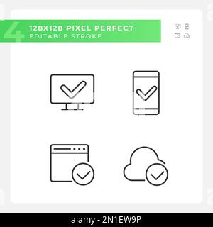 Checkmarks in digital technologies pixel perfect linear icons set Stock Vector