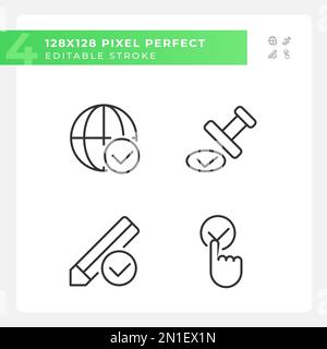 Checkmarks for data approvement pixel perfect linear icons set Stock Vector