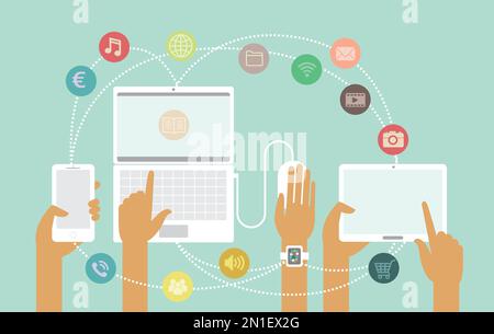 Smart devices with cloud connection colorful app icons concept Stock Vector
