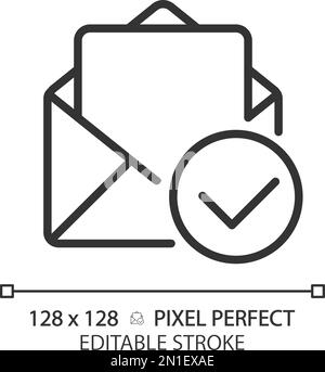 Letter with check mark pixel perfect linear icon Stock Vector