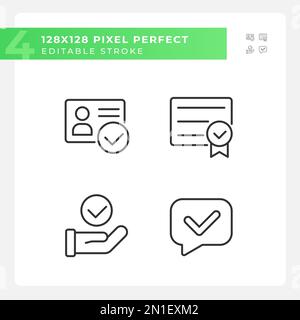 Checkmarks in paper approvement pixel perfect linear icons set Stock Vector