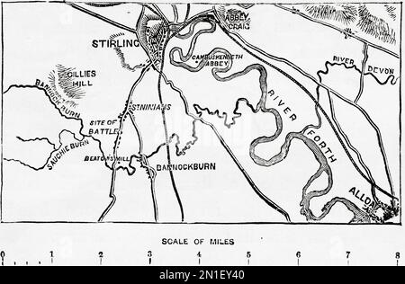 Map showing the site of the Battle of Bannockburn, 14th century.   From History of England, published 1907 Stock Photo