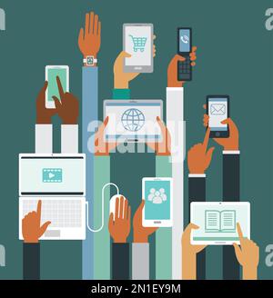 Human hands holding smart devices flat vector Stock Vector