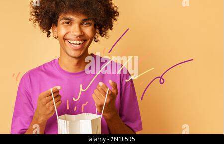 Man with shopping bags in hand. Shopping and consumerism concept Stock Photo