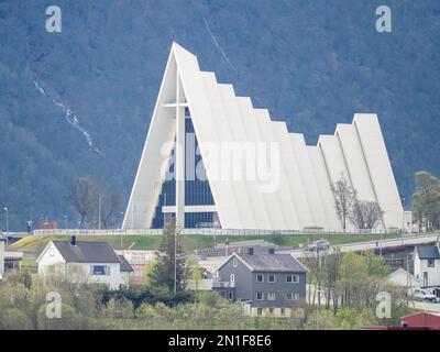 A view of the Arctic Cathedral in the city of Tromso, located 217 miles north of the Arctic Circle, Tromso, Norway, Scandinavia, Europe Stock Photo