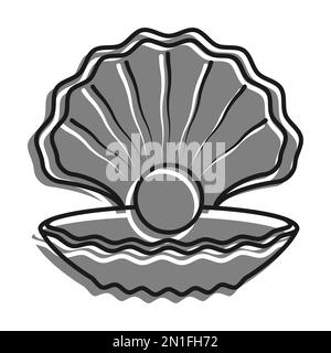 Sea Shining Pearl filled with gray color icon And In Open Shell. Treasure Of Sea And Ocean. Simple black and white vector Stock Vector