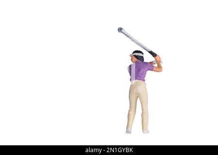 golfer in action ,isolated on white background, miniature people scene Stock Photo