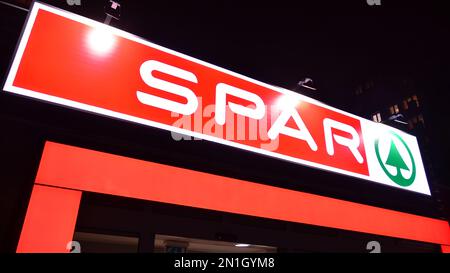 Warsaw Poland. 1 March 2021. Spar logo sign. Company signboard Spar ...