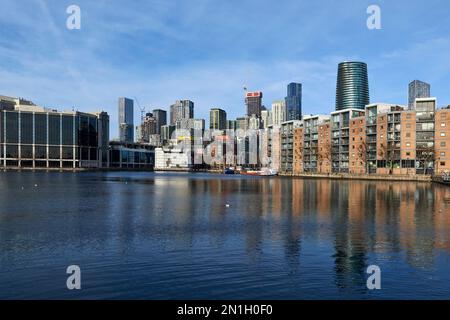 Millwall Outer Dock, London Docklands, UK, looking north Stock Photo