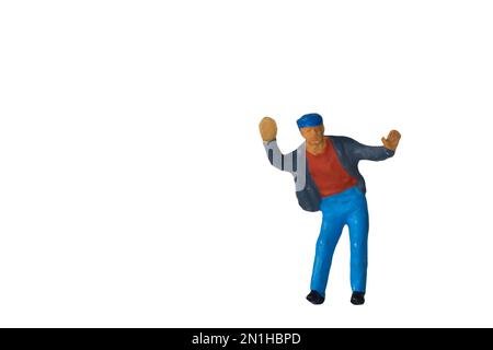 Man with arm raised isolated on white background, silhouette, posing ,action figure Stock Photo
