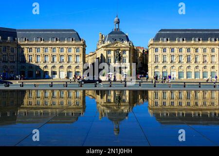 Place de la Bourse Bordeaux is a port city on the river Garonne in the Gironde department, Southwestern France. It is the capital of the Nouvelle-Aqui Stock Photo