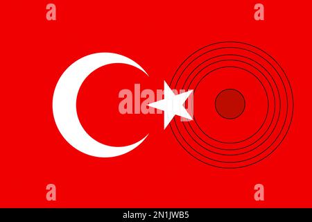 Turkey Earthquake, February 6, 2023. Mournful banner. The Epicenter of the earthquake in Turkey. Pray for Turkey. A background of the Turkish flag Stock Photo
