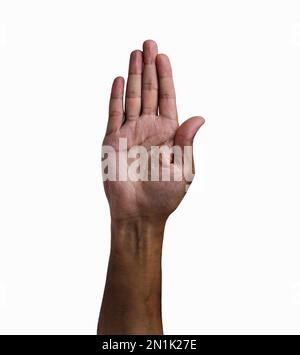 African man palm hand in front isolated on white Stock Photo