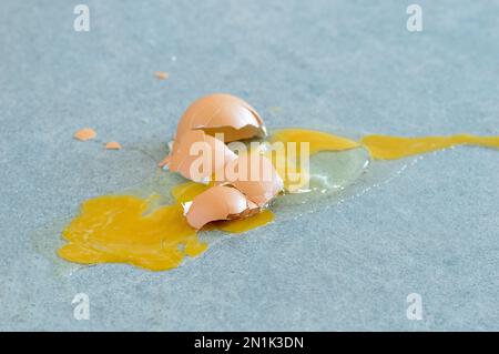 broken egg on the kitchen floor Stock Photo