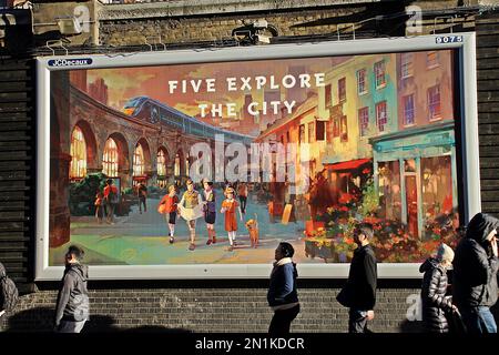 LONDON, UK - NOVEMBER 30, 2017 advertising boards outside Paddington British Rail Station and Central London railway terminus Stock Photo
