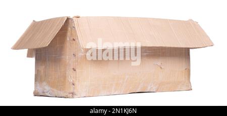 Battered cartboard box isolated on a white background Stock Photo