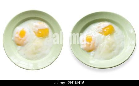 A set of half boiled eggs for breakfast isolated on a white background. Stock Photo