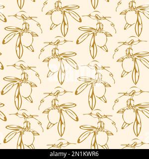 Papaya monochrome sketch seamless pattern. Engraving exotic tropical fruits. Stock Vector