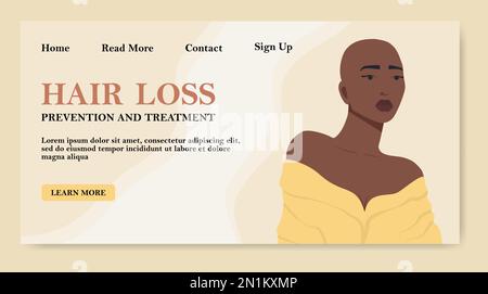 Young Woman Alopecia Awareness Month banner. Bald is beautiful. Stock Vector