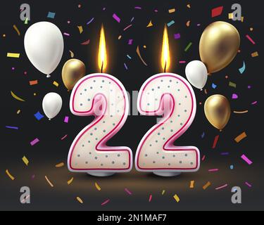 Happy Birthday years. 22 anniversary of the birthday, Candle in the form of numbers. Vector illustration Stock Vector