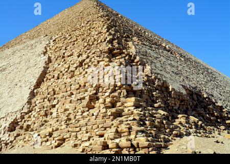 The Bent Pyramid of king Sneferu, A unique example of early pyramid development in Egypt located at Dahshur Badrashin Badrshein city, made of ancient Stock Photo