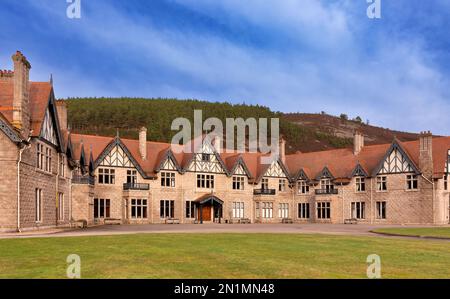 Braemar Aberdeenshire Scotland Mar Lodge Estate the exterior of main building and lawn Stock Photo