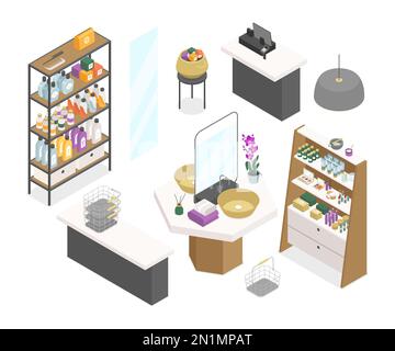 Beauty shop - modern vector colorful isometric object set Stock Vector