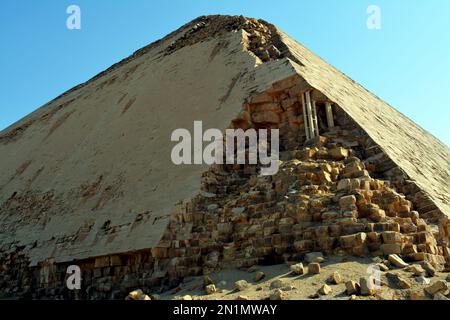 The Bent Pyramid of king Sneferu, A unique example of early pyramid development in Egypt located at Dahshur Badrashin Badrshein city, made of ancient Stock Photo