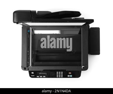 New open printer isolated on white, top view Stock Photo