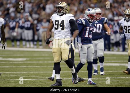 Aug. 20, 2011 - Houston, Texas, U.S - New Orleans Saints defensive end Cameron  Jordan(94) braces for pass blocking. Houston Texans defeated the New  Orleans Saints 27-14 at Reliant Stadium in Houston