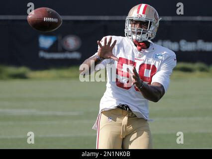 Santa Clara, California, USA. 6th Nov, 2016. San Francisco 49ers outside  linebacker Eli Harold (58) is ready to play on Sunday, November 6, 2016, at  Levis Stadium in Santa Clara, California. The