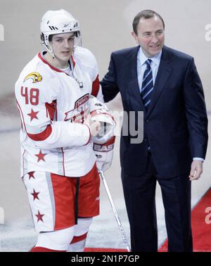 NHL Eastern Conference All-Star forward Alex Kovalev holds the the