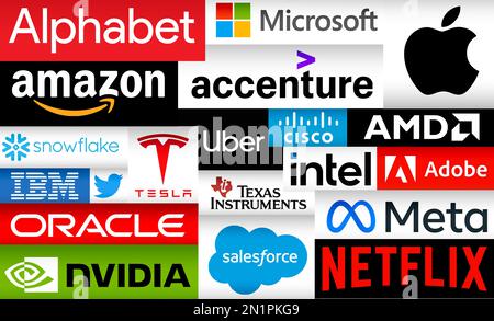 Big Tech - most dominant companies in the information US technology industry Stock Photo