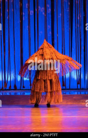 Santiago,  Spain, feb 04, 2023. performance of A contenda do rio minho in the theatre hall of Santiago.  Supporting Actor : Fran Núñez Supporting Actress : Eduarda Filipa  Actress : Grasiela Múller  Actress : Solange Sáa  Actor : Rogério Boane Actor : Carlos Feio Actor : António Jorge Actress : Aisa Pérez Leading Actress : Silvia Brito Costumes : Cristina Cordido e María Negreira Lighting : Juanjo Amado Direction : Fran Núñez Make-up : Paulo Bragança Set design : Team of the Centro Dramático Galego Music : Grasiela Müller, Paulo Bragança and other Stock Photo