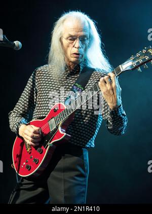 Guitarist Steve Howe of the band Yes performs in concert at