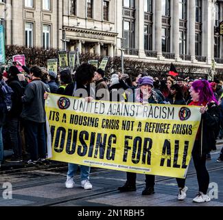 A United Against Racism march assembling on O’Connell Street, Dublin, Ireland 6th February 2022. Stock Photo