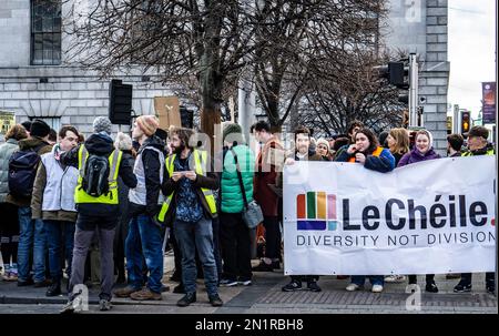 A United Against Racism march assembling on O’Connell Street, Dublin, Ireland 6th February 2022. Stock Photo