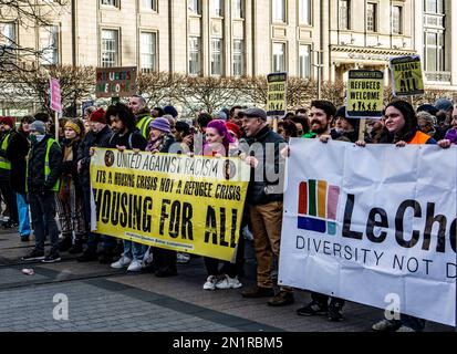 A United Against Racism march assembling on O’Connell Street, Dublin, Ireland 6th February 2022. Stock Photo