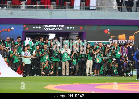 AR-RAJJAN, QATAR - NOVEMBER 23: photographers  during the FIFA World Cup Qatar 2022 Group E match between Germany and Japan at Khalifa International Stadium on November 23, 2022 in Ar-Rajjan, Qatar. (Photo by MB Media) Stock Photo