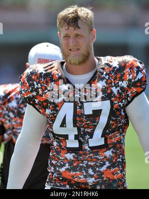 Cleveland Browns long snapper Charley Hughlett (47) follows the kickoff  return during an NFL football game